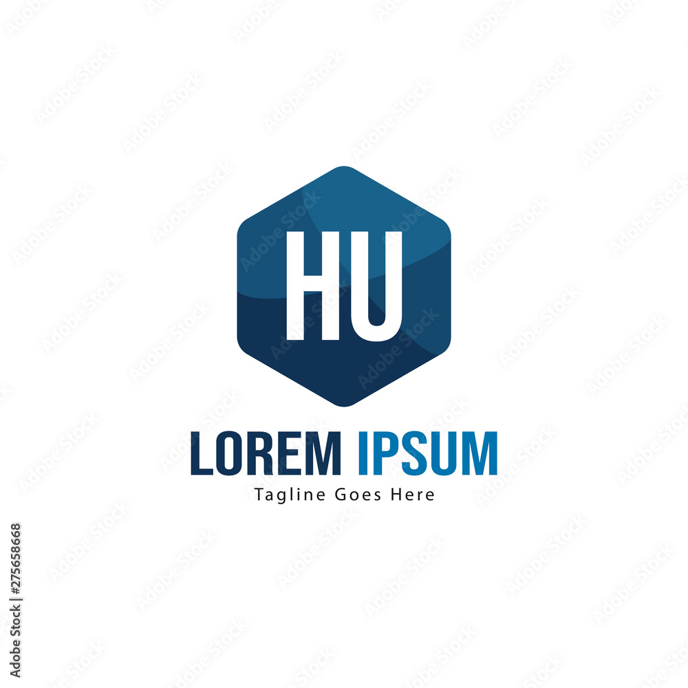 Initial HU logo template with modern frame. Minimalist HU letter logo vector illustration