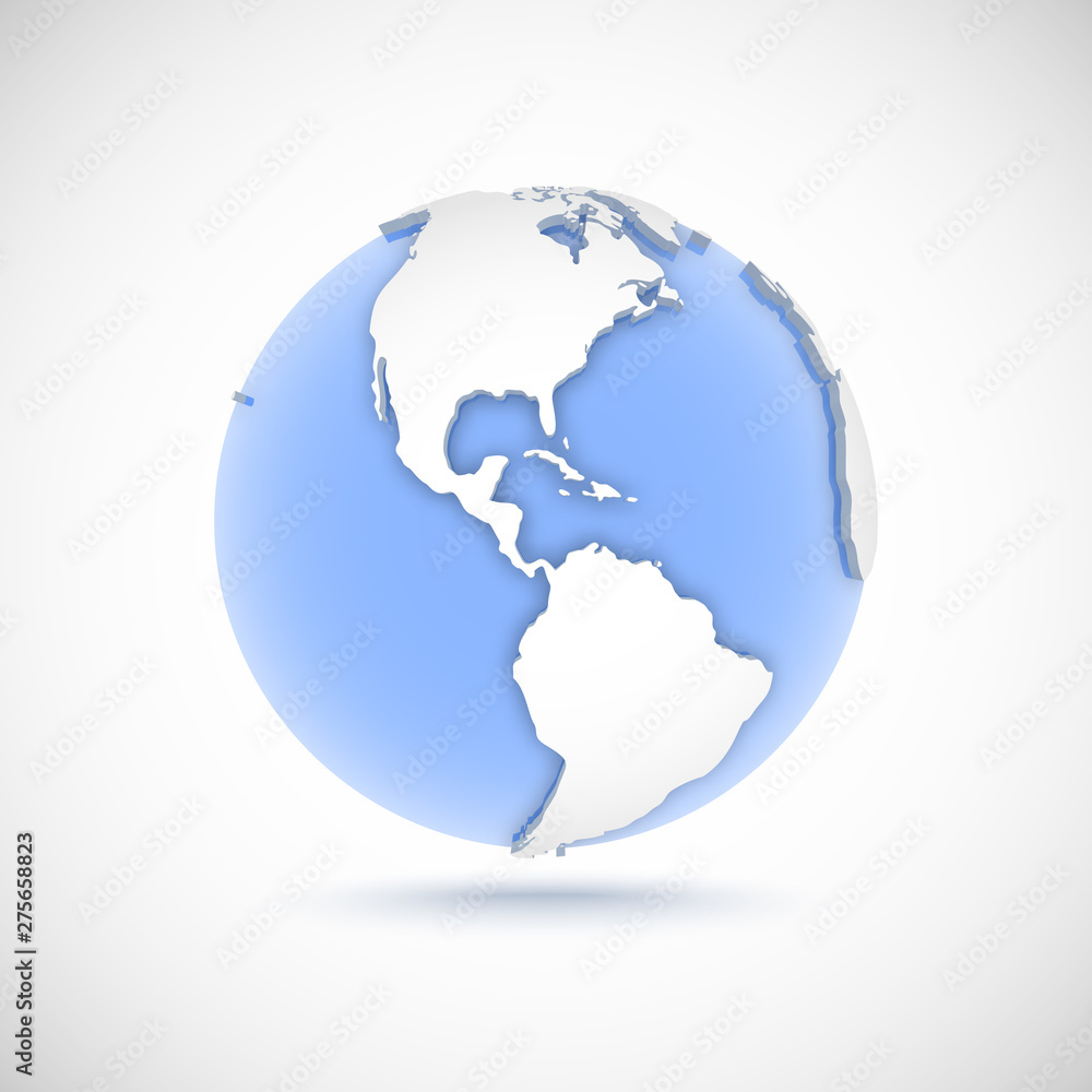 Volumetric globe in white and blue colors. 3d vector illustration with continents America, America, North, South and Central America Volumetric globe in white and blue colors. 3d vector illustration with continents America, America, North, South and Central America