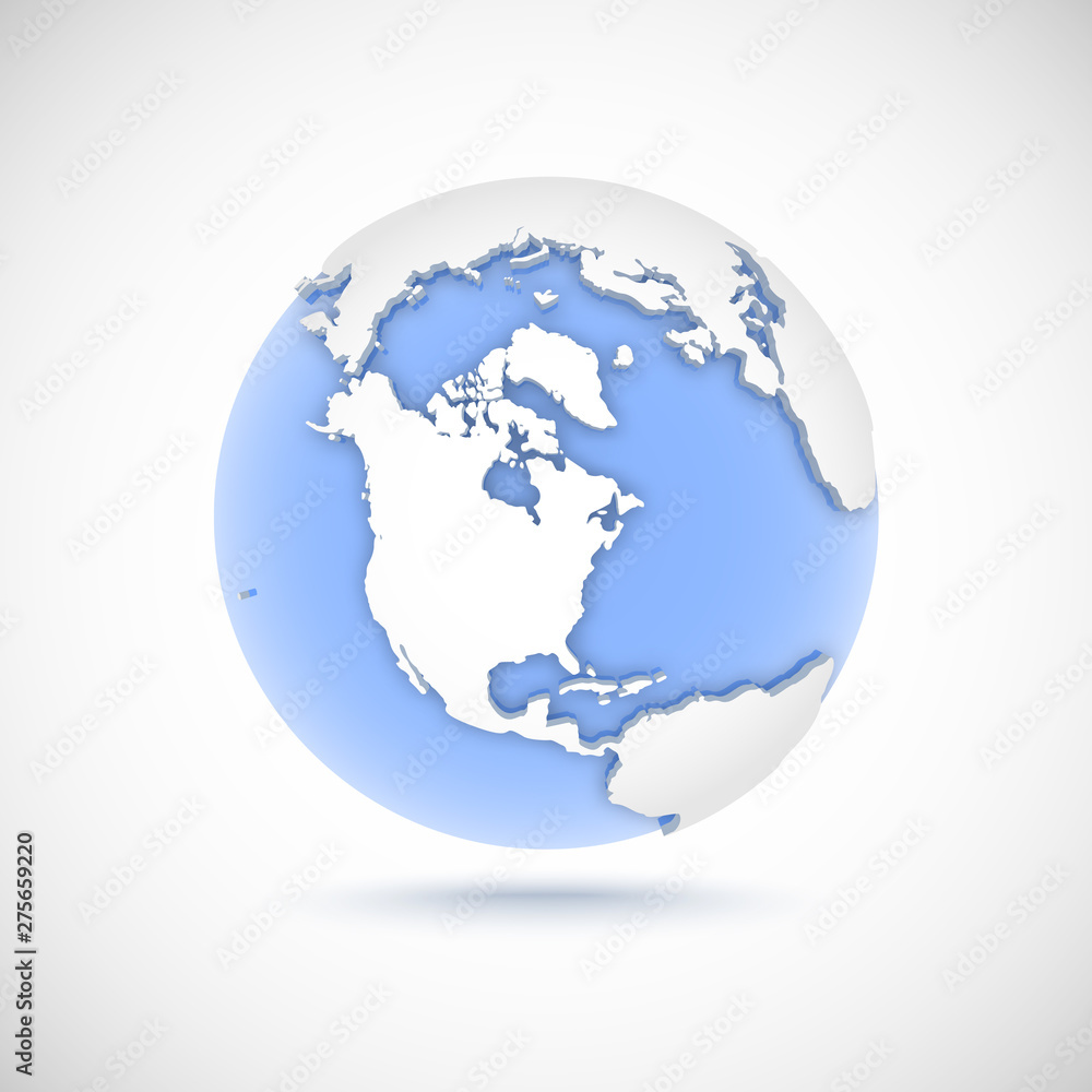 Volumetric globe in white and blue colors. 3d vector illustration with continents America, North America Volumetric globe in white and blue colors. 3d vector illustration with continents America, North America