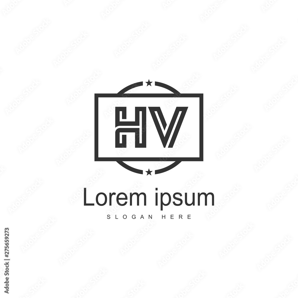 Initial HV logo template with modern frame. Minimalist HV letter logo vector illustration