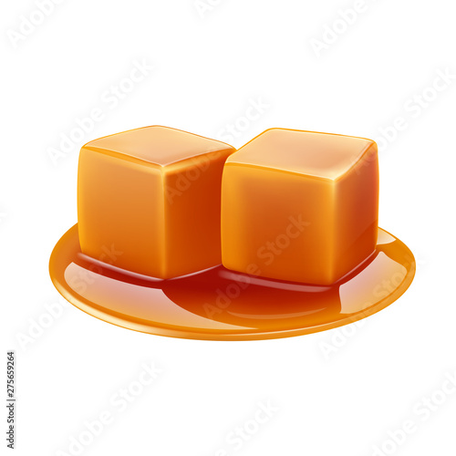 Caramel cubes toffee on a white background. Vector