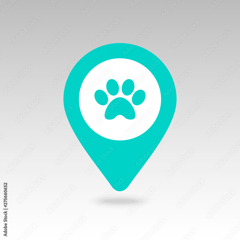 Dog paw pin map icon. Map pointer. Map markers Dog paw pin map icon. Map pointer. Map markers