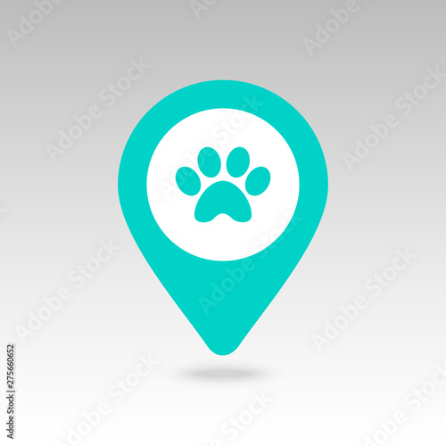 Dog paw pin map icon. Map pointer. Map markers