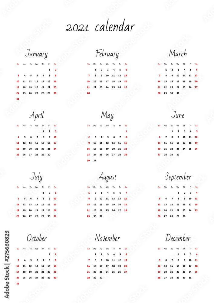 Monthly calendar 2021 template. A4. Vector illustration 8 EPS. Monthly calendar 2021 template. A4. Vector illustration 8 EPS.