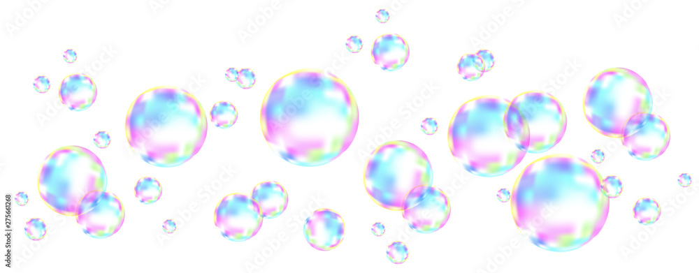 Colorful soap bubbles with rainbow reflection. Colorful soap bubbles with rainbow reflection.