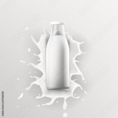 Realistic Transparent Clear Milk Bottle Advertising Template