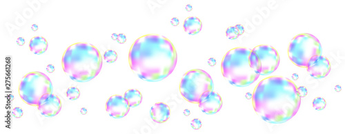 Colorful soap  bubbles with rainbow reflection.