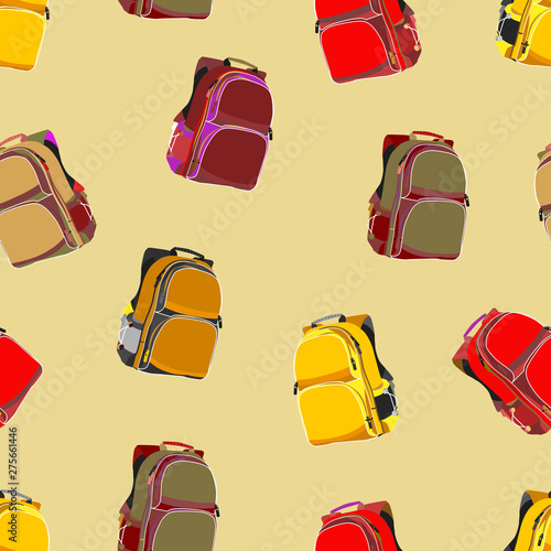 Seamless repeating pattern of school backpacks