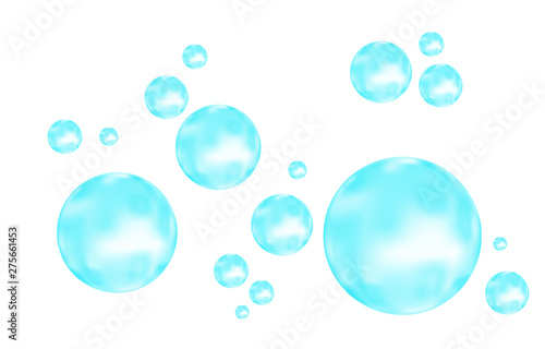 Air, water or oxygen blue bubbles on white background.