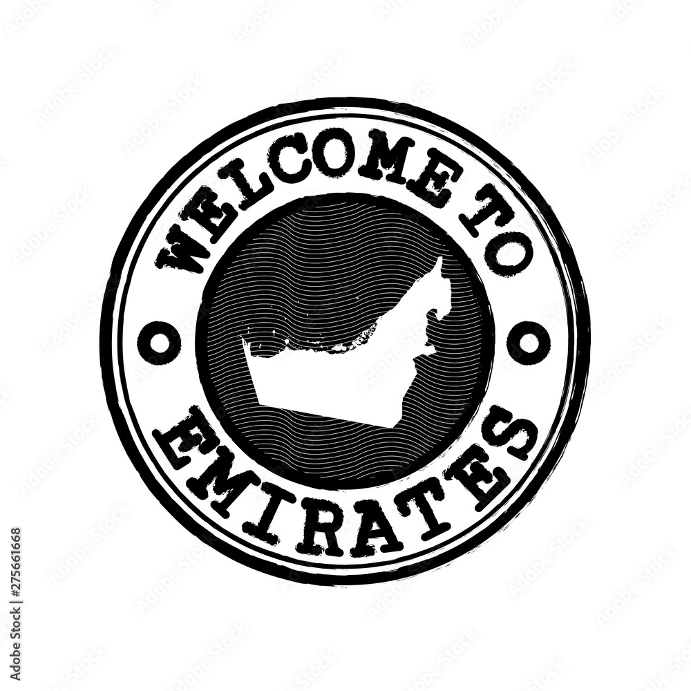 Vector Stamp of welcome to Emirates with nation map outline in the center. Vector Stamp of welcome to Emirates with nation map outline in the center.