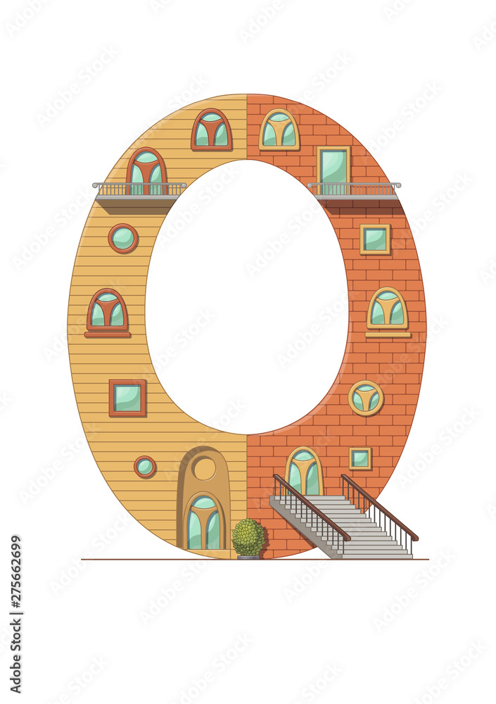 Letter Q house isolated on white background. A4 page Letter Q house isolated on white background. A4 page