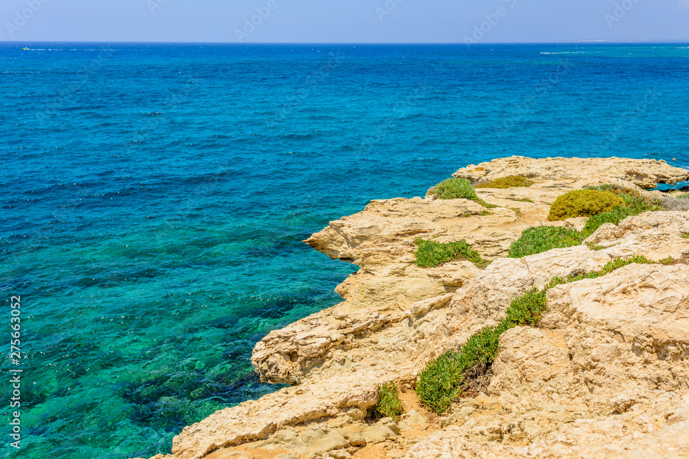  unreal blue and clear sea and rocks off the coast of Ayia Napa, Cyprus