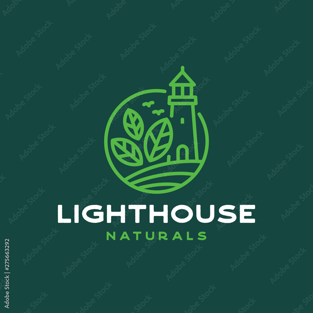 Lighthouse Naturals line icon vector logo template. Lighthouse Naturals line icon vector logo template.