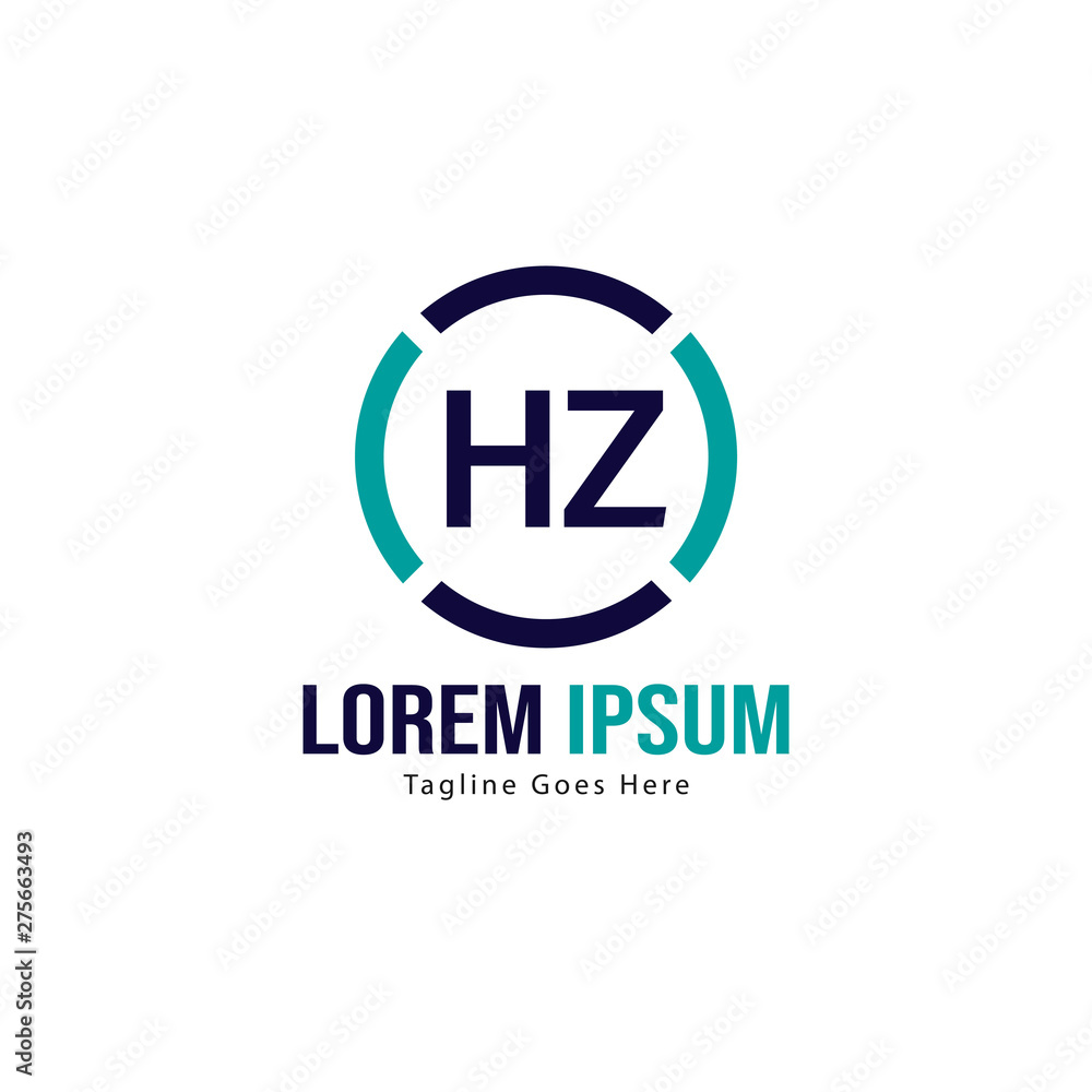 Initial HZ logo template with modern frame. Minimalist HZ letter logo vector illustration