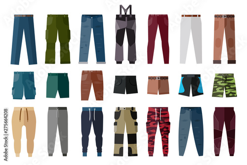 Men's Clothing. Shorts and pants for boys and men. Set of fashion and style elements. photo