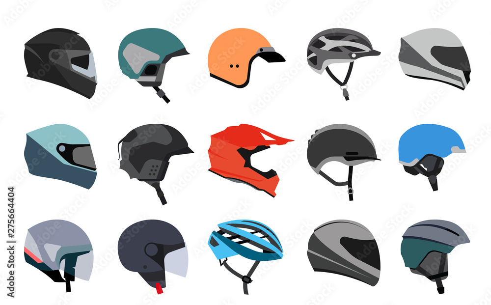 © Dejan Jovanovic - Set of racing helmets on a white background. Racing helmets for car, motorcycle and bicycle. Head protection. © Dejan Jovanovic - Set of racing helmets on a white background. Racing helmets for car, motorcycle and bicycle. Head protection.