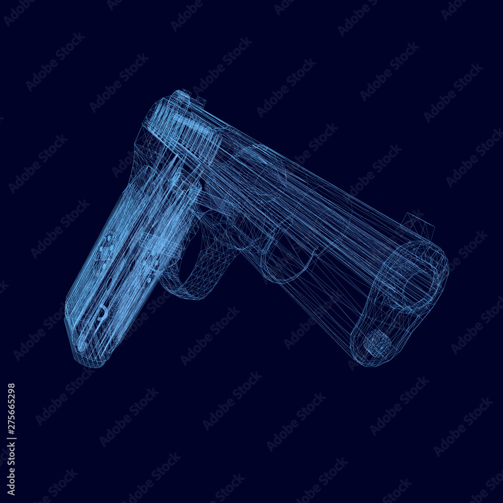 Wireframe pistol of blue lines. 3D Vector illustration Wireframe pistol of blue lines. 3D Vector illustration