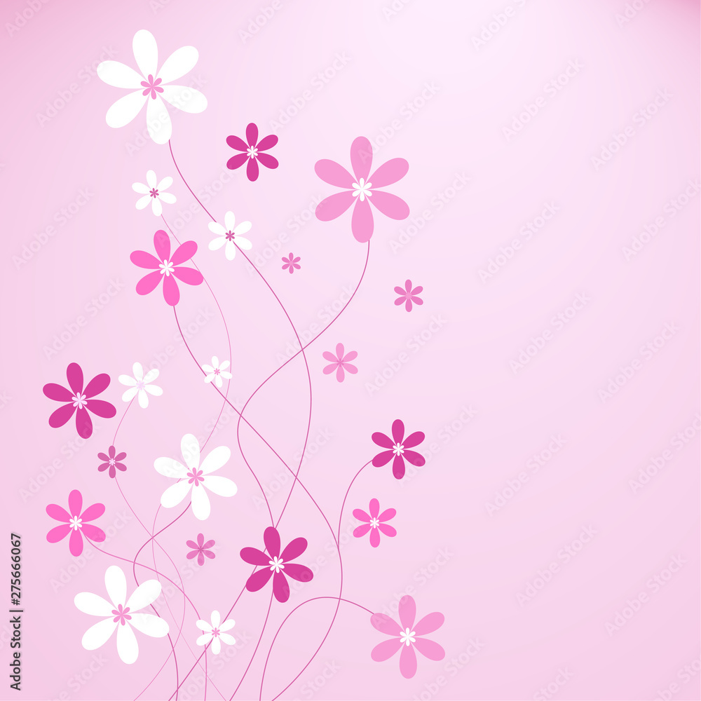 Pink background with colorfull flowers