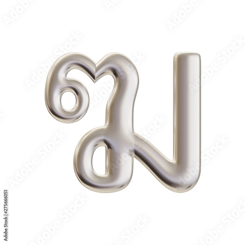 Thai Alphabet 3d rendering in silver metal color