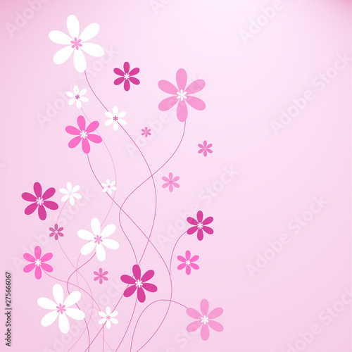 Pink background with colorfull flowers