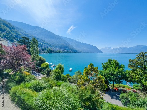 Vista, montreux, lago, genebra, suíça photo