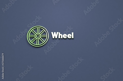 3D illustration of Wheel, green color and green text with blue background.