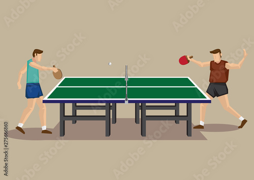 Playing Table Tennis Side View Vector Cartoon Illustration