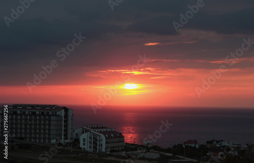 beautiful sunset on the sea horizon