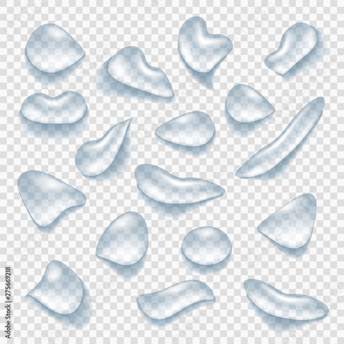 A set of transparent waterdrops in different shapes - Vector illustration
