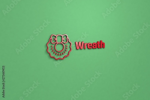 Text Wreath with red 3D illustration and green background