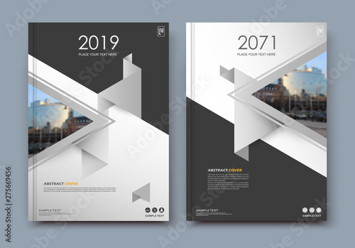 Abstract blurb theme. White brochure cover design. Info banner frame. Fancy ad flyer text font. Title sheet fiber model. Hi tech vector front page. Urban city view texture. Silver triangle figure icon
