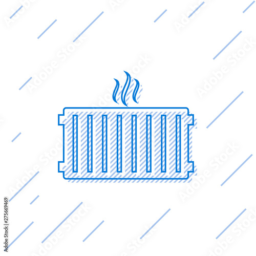 Blue Heating radiator line icon isolated on white background. Vector Illustration