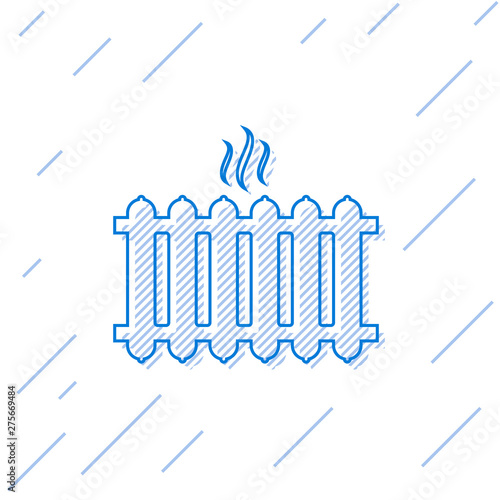 Blue Heating radiator line icon isolated on white background. Vector Illustration