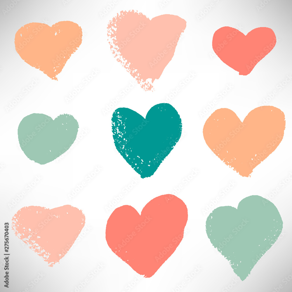 Set of hand drawn hearts. Cute heart collection isolated on white. Vector illustration. 