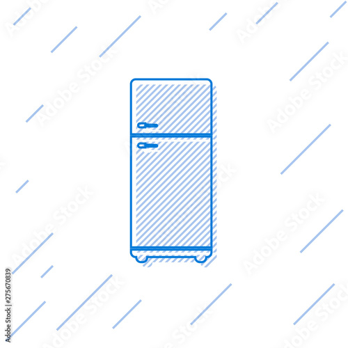 Blue Refrigerator line icon isolated on white background. Fridge freezer refrigerator. Household tech and appliances. Vector Illustration