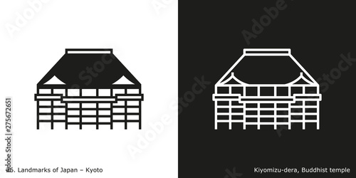 Kyoto: Kiyomizu-dera, Buddhist temple. Outline and glyph style icons of the famous landmark from Japan.