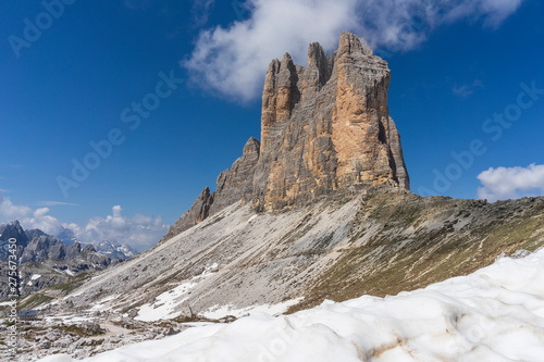 Tre Cime di Lavaredo. Majestic peaks in the Dolomites. Italy.