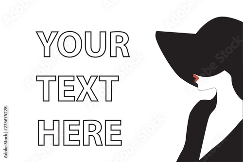 Vector monochrome illustration of a young woman in a red hat