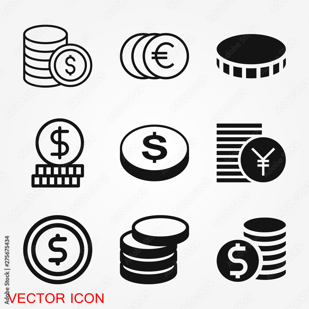 Coins Icon isolated on background. Money symbol Coins Icon isolated on background. Money symbol