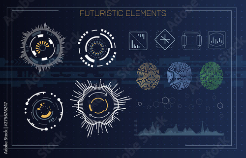 Fingerprint Scanning Identification system in futuristic HUD style. Biometric Interface. Recognition biometric technology and artificial intelligence concept. Scanning fingerprints HUD UI