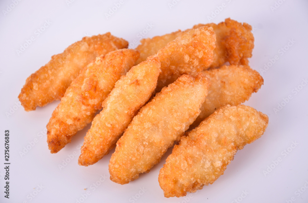 Pop chicken fried on a white background Pop chicken fried on a white background