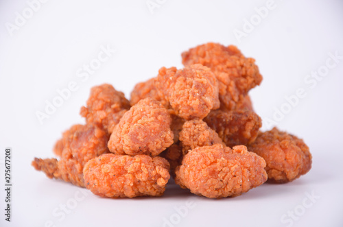 Pop chicken fried on a white background
