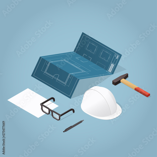 Isometric House Construction Illustration