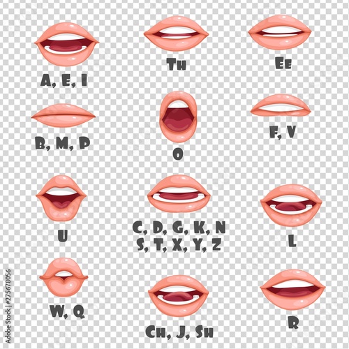 Female talking mouth animation on imitation transparent background