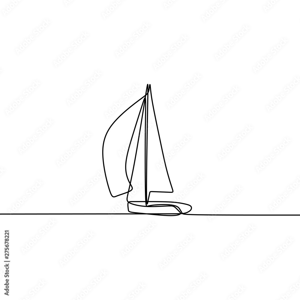 Sail one line drawing continuous lineart design minimalist style Stock