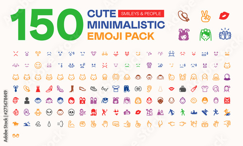 150 Cute Minimalistic People Emojis, Emoticons, Isolated Icons Pack