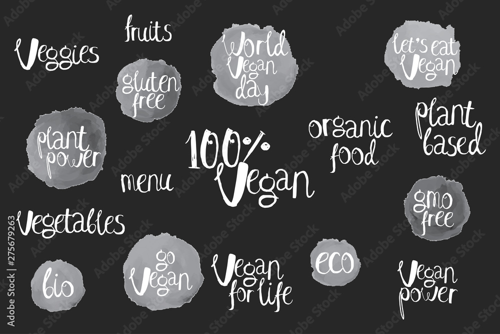 Organic, vegan product lettering set, labels kit blaack and white