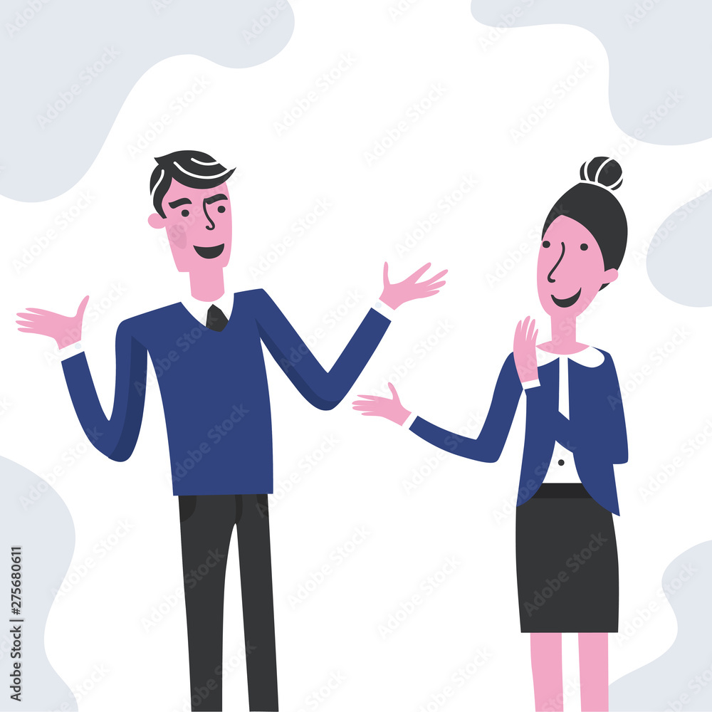 Business people man and woman talk during the lunch. Business people man and woman talk during the lunch.