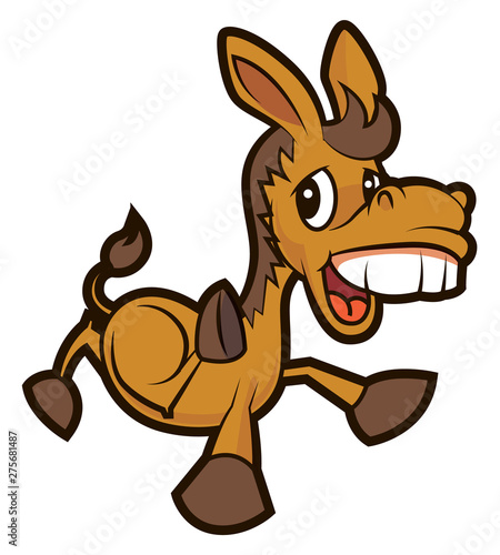 Big teeth cute brown donkey cartoon character - vector mascot