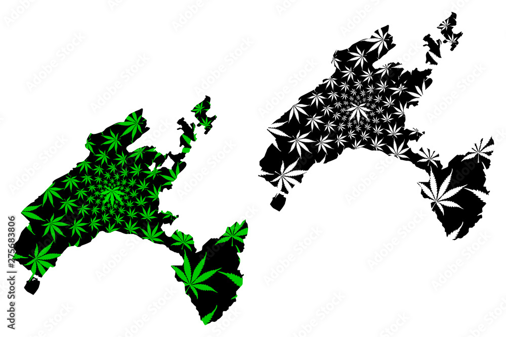 Obraz premium Vaud (Cantons of Switzerland, Swiss cantons, Swiss Confederation) map is designed cannabis leaf green and black, Canton of Vaud map made of marijuana (marihuana,THC) foliage..